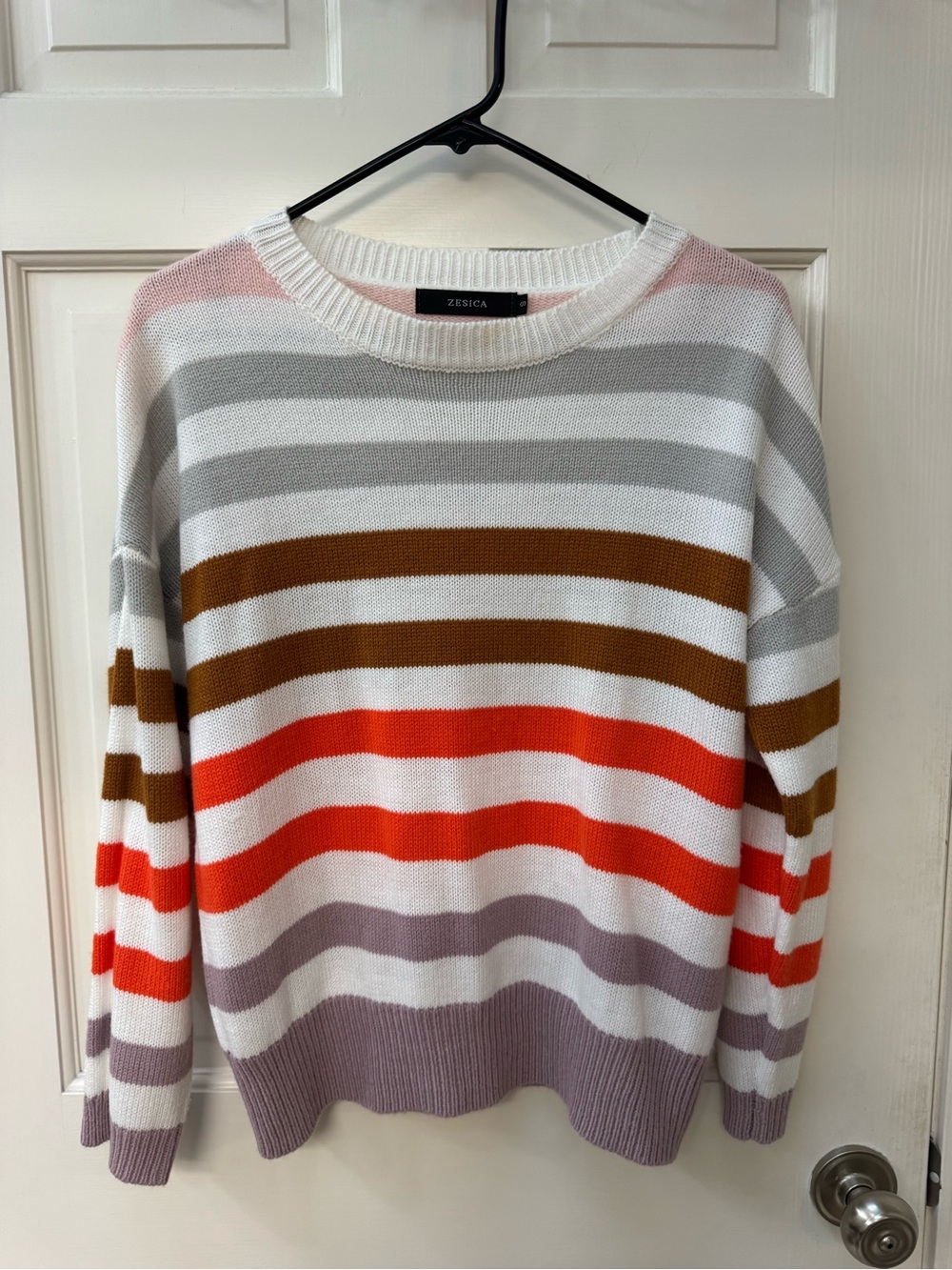 Zesica Women's Striped Crewneck Sweater in Fall Colors, Size Sm, oversized fit